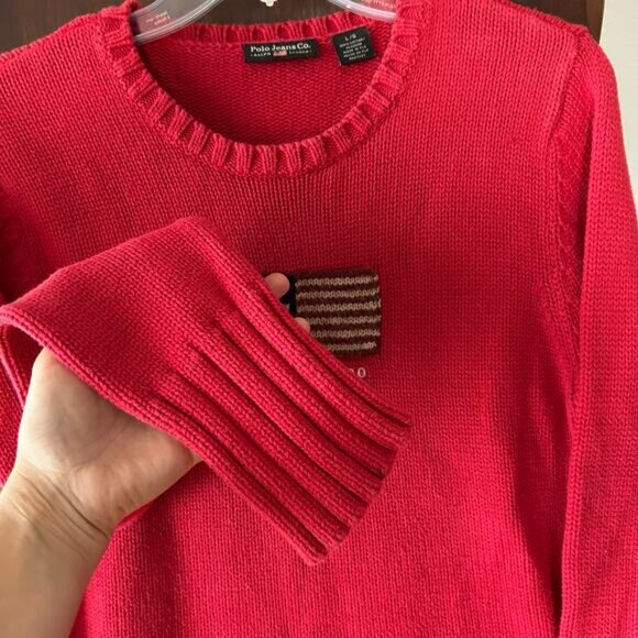 Vintage Polo Jeans Co Ralph Lauren Knit Sweater American Flag red Size Small - Picture 3 of 8